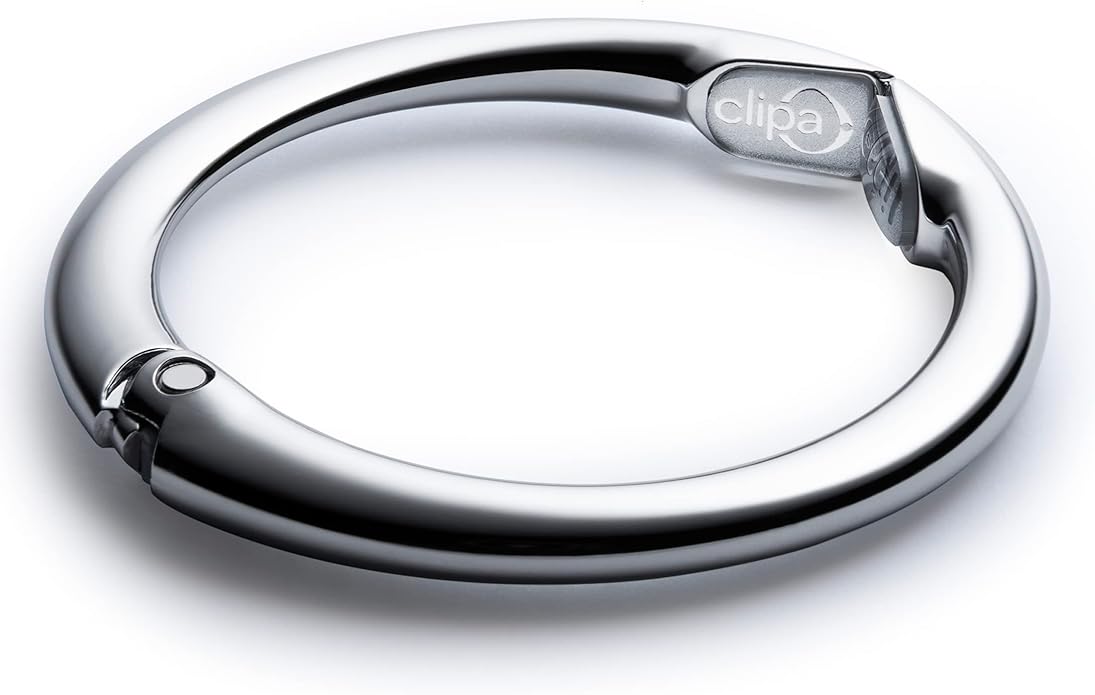Clipa Bag Hanger - The Ring that Opens Into a Hook, Closes Automatically | Hangs Almost Anywhere in Just 1/2" of Space | Holds 33 lbs Yet Weighs Only 1.6 oz | 8 Styles | 3 yr Warranty