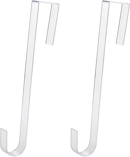 Non Scratch 100% Clear 12in Wreath Hanger 2Pk. Slim Christmas Wreaths Holders for Hanging Fall Halloween Decorations Over Front or Garage Door. Best Long Hooks for Indoor or Outdoor Home Decor