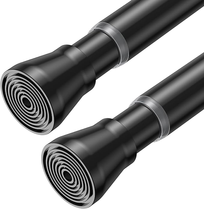 AIZESI 2 Pack Tension Curtain Rod for Windows 45 to 77 Inch, Adjustable Expandable Spring Curtain Rods No Drilling, Non Slip Curtain Rod for Bedroom Doorway Closet, Black