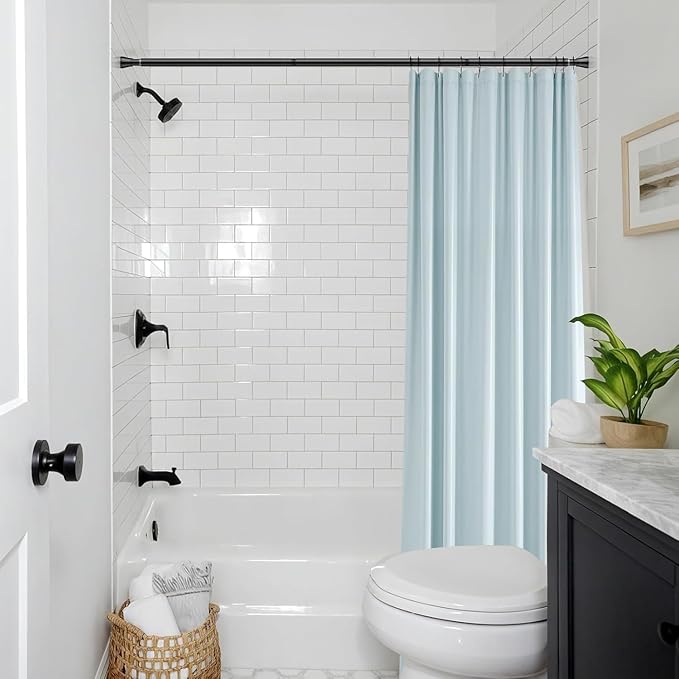 2 Pack Black Shower Curtain Rod 45 to 77 Inch,Shower Rods for Bathroom,Spring Tension Curtain Rod No Drilling for Windows Doors Closet Kitchen Wardrobe