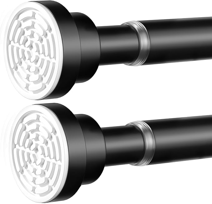 AIZESI Black Spring Tension Rod No Drilling 28-50Inch-2PCS,Tension Curtain Rod Non-Slip,Bathroom Spring Curtain Rod Non-Rust,Adjusatable Tension Rod For Windows Durable Adjustable Tension Rod