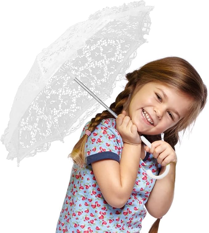 Watris Veiyi Craft Flowers Lace Embroidery Umbrella for Children Stage Performance Mini Decorative Umbrella Decoration for Kids, 16x19in