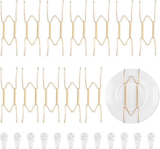 Bilillo 12 Pack Plate Hangers for the Wall, Suitable for 8-10 inch Art Plate, Stainless Steel Invisible Heavy Duty Wire Plate Holder with Wall Hooks, Plate Hangers for Displaying Plates