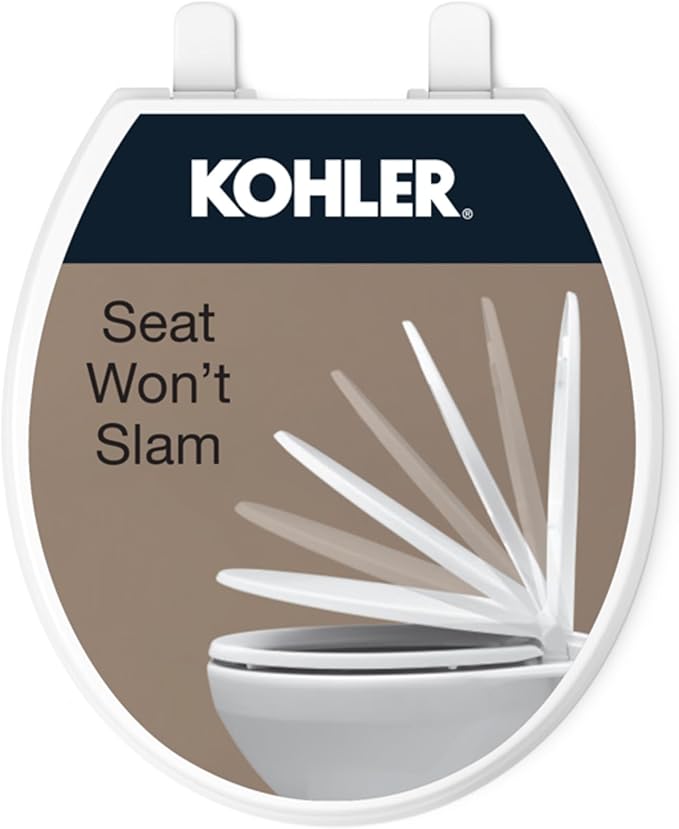 KOHLER 20111-0 Brevia, Slow Close Toilet Seat, Round Toilet Seat, Grip-Tight Bumpers Quick-Attach Hardware, White (Pack of 2)