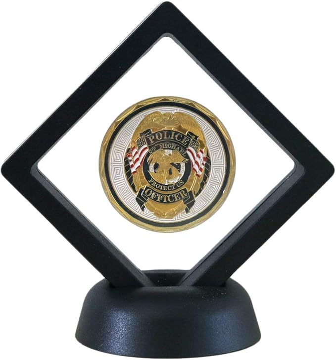 SH Challenge Coin Display Frame, 3D Floating Display Case Stand Holder, Medallion Medal Specimen Military Coin Clear Box (Black)