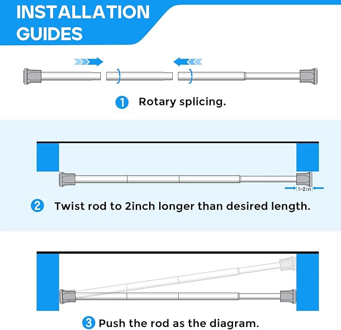 2 Pack White Spring Tension Curtain Rods 28-38 Inches, Spring Loaded Curtain Rods No Drilling, Adjustable Small Tension Rod for Windows, Kitchen, Doorway, Bathroom, Closet