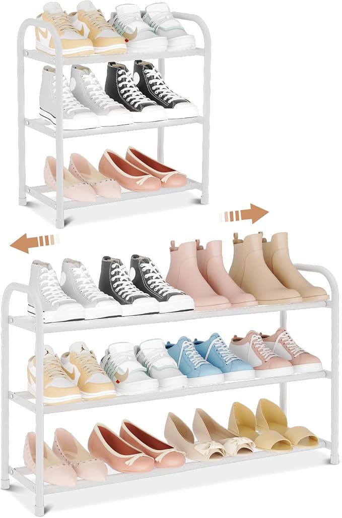 Tall Shoe Rack Large Shoe Shelf Storage for 50 Pair Sneaker and Boot, Stackable Vertical Shoe Rack Organizer for Closet, Entryway, Bedroom, White