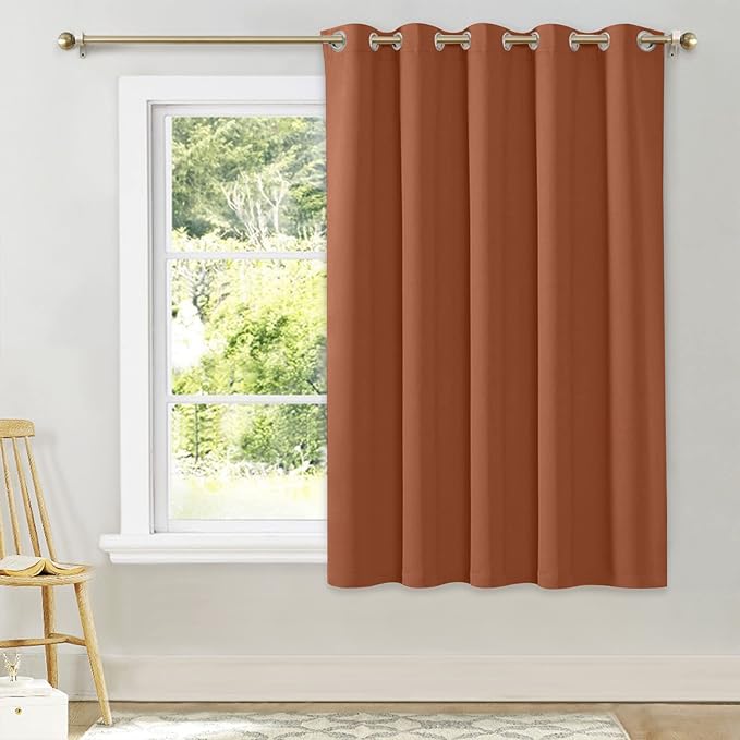 NICETOWN Room Darkening Curtains for Bedroom, Burnt Orange Thermal Insulated Drapes 63 inches Long for Small Shack Window (1 Panel, 70" Wide per Panel)