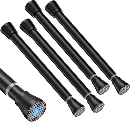 Small Tension Rod 16 to 26 Inch Black Spring Curtain Rod No Drilling Spring Tension Rod 4pack Adjustable Curtain Rod Tension for Bookshelf Diy Projects Kitchen, Cupboard,Tension Rod