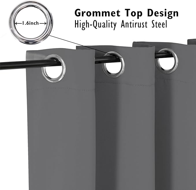 ChrisDowa Blackout Curtains 36 Inches Long for Living Room, Grommet Thermal Insulated Room Darkening Curtains for Bedroom (1 Panel Set, Grey, 52 x 36 Inch)