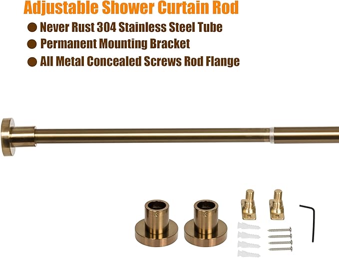 Artiwell Heavy Duty Shower Rod, Adjustable Shower Curtain Rod, Expandable 47-84 Inch, Permanent Mount Shower Rod, Never Rust Stainless Steel for Window Curtain and Closet, Champagne Bronze