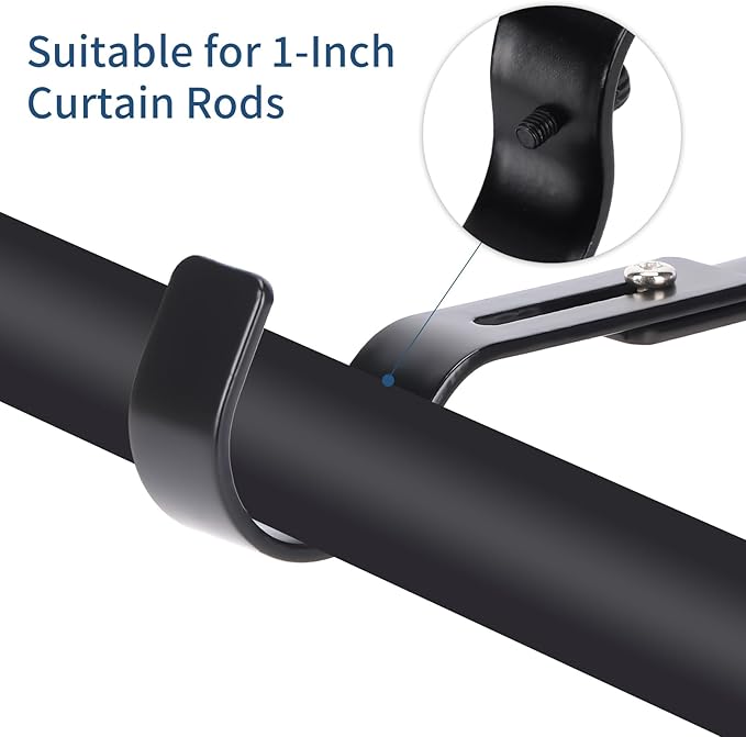 Premium Curtain Rod Brackets for Wall - Adjustable Hooks, Iron Holders for 1 Inch Rod - Black (2 PCS)