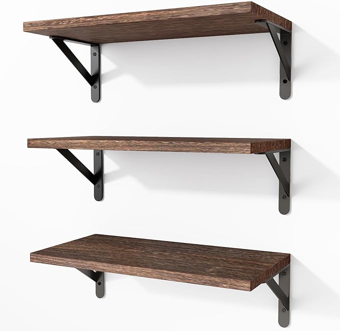 Fixwal Wall Shelves Floating Shelves for Wall Bedroom Bathroom Living Room Kitchen Storage and Decor(Brown, Set of 3, 16.5 Inch)