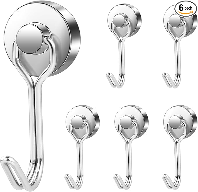 LOVIMAG Hooks, 40lbs+ Magnetic Magnet Hook 2026 Cruise Cabin Ship Essentials Heavy Duty Strong Refrigerator Fridge Hanging for Classroom Beach Vacation Kitchen Grills Home Mug Hanger (6 Pack), Silver