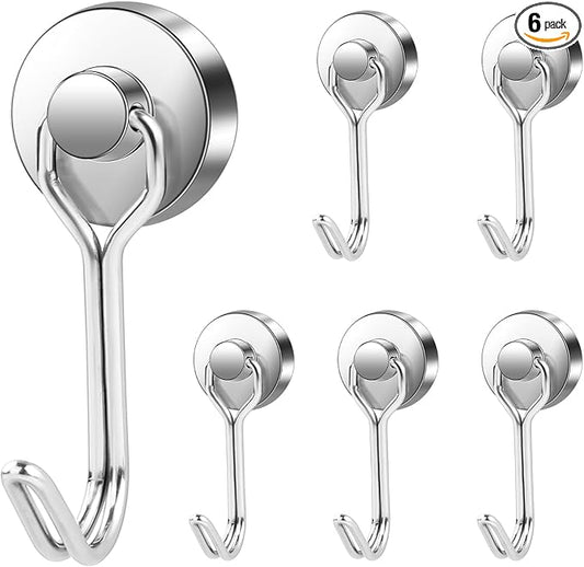 LOVIMAG Hooks, 40lbs+ Magnetic Magnet Hook 2026 Cruise Cabin Ship Essentials Heavy Duty Strong Refrigerator Fridge Hanging for Classroom Beach Vacation Kitchen Grills Home Mug Hanger (6 Pack), Silver