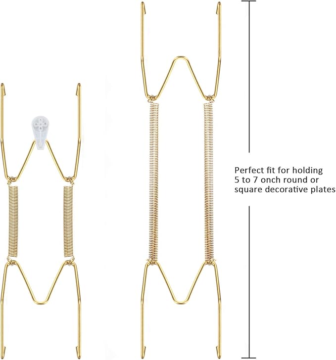 Hotop 12 Pieces Plate Hangers for Wall Stainless Steel Wire Invisible Plate Hangers Heavy Duty Display Holders with 12 Pieces Hooks for Wall Decoration(6 Inch,Gold)