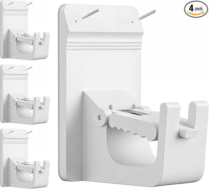 Universal Heavy Duty Curtain Rod Brackets, No Drill Curtain Rod Brackets with Adhesive & Invisible Nail, 30+LB Load Curtain Rod Holders, Damage Free Curtain Rod Hooks for Wall, Bathroom, Kitchen 4PC