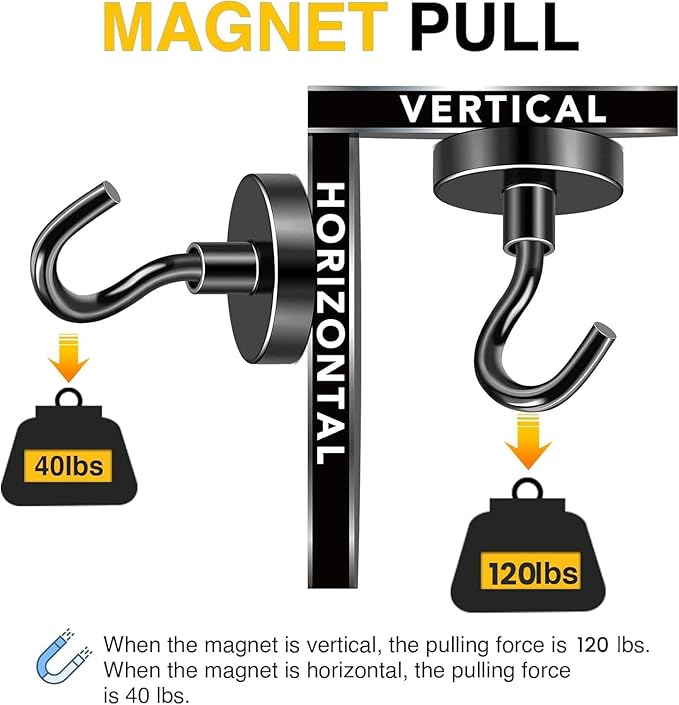 DIYMAG Magnetic Hooks,120 lb Heavy Duty Strong Magnet with Hook for Hanging Rare Earth Neodymium Magnet for Fridge Kitchen Cruise Grill Garage and Storage 12 Packs