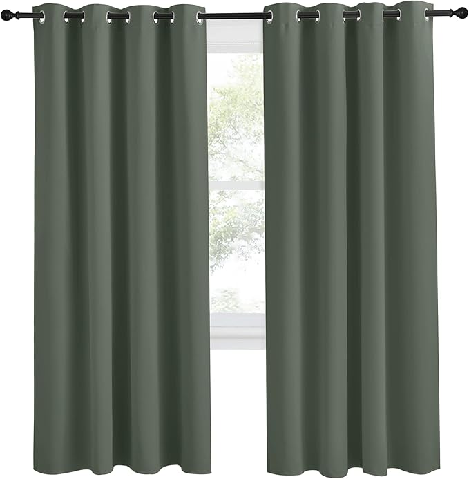 NICETOWN Blackout Curtain for Living Room 78 inch Long, 1 Panel, Dark Mallard, W55 x L78, Grommet Thermal Insulated Room Darkening Sound Proof Curtain for Bedroom/Kids Room