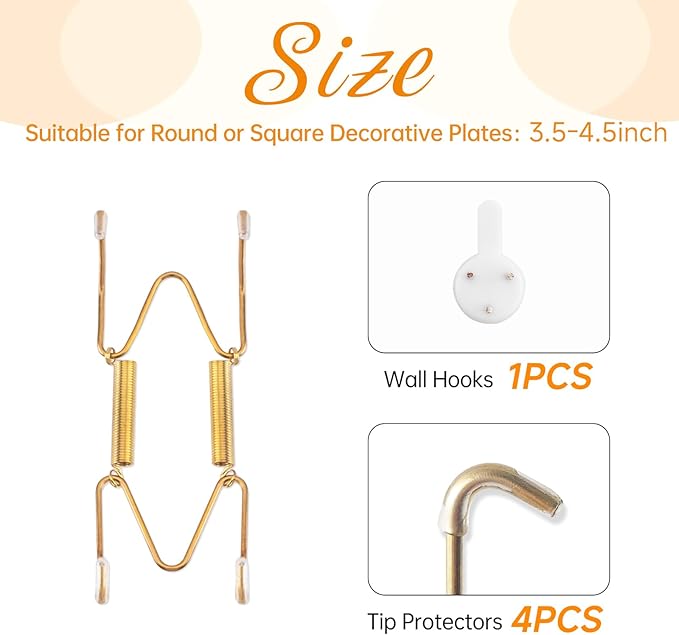 Bilillo Plate Hangers for The Wall, Suitable for 3.5-4.5 inch Decorative Plate, Stainless Steel Invisible Heavy Duty Wire Plate Holder with Wall Hooks, Plate Hangers for Displaying Plates