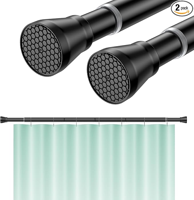 Shower Curtain Rod 45 to 77 Inches 2Pack Black Tension Curtain Rod No Drilling Shower Rod Tension Rod Adjustable Curtain Rod Tension Rod Shower Rods for Bathroom,Windows,Kitchen