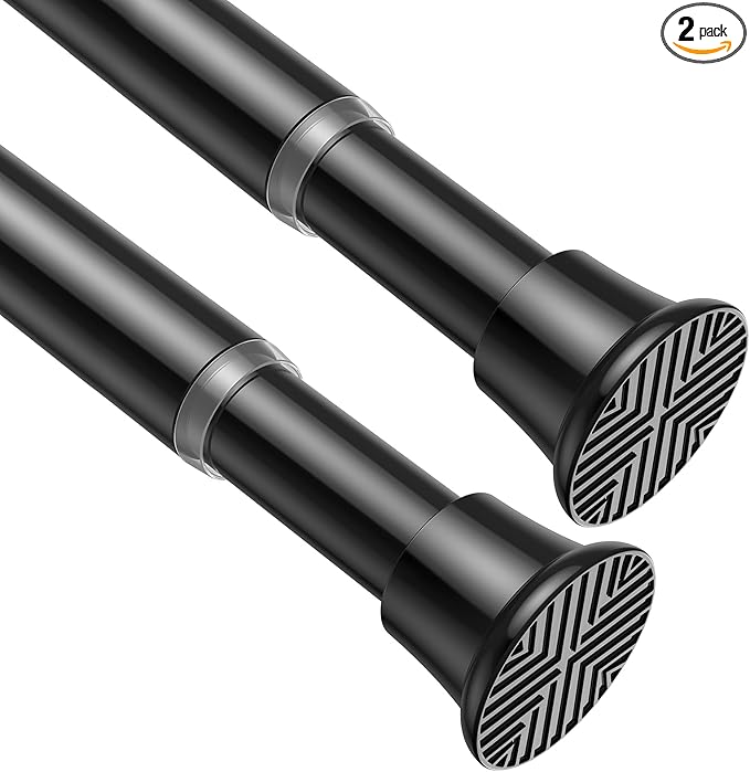 AIZESI 2Pcs Black Adjustable Tension Curtain Rod, 31-63 Inch Spring No Drill Stainless Steel Shower Rods for Bathroom，Closet ，Window–Rust Resistant，Non-Slip