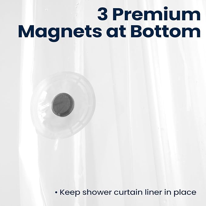 downluxe Shower Curtain Liner, PEVA Plastic Shower Liner with 3 Magnets, 72" x 72" Waterproof Bathroom Curtain, White, 1 Pack