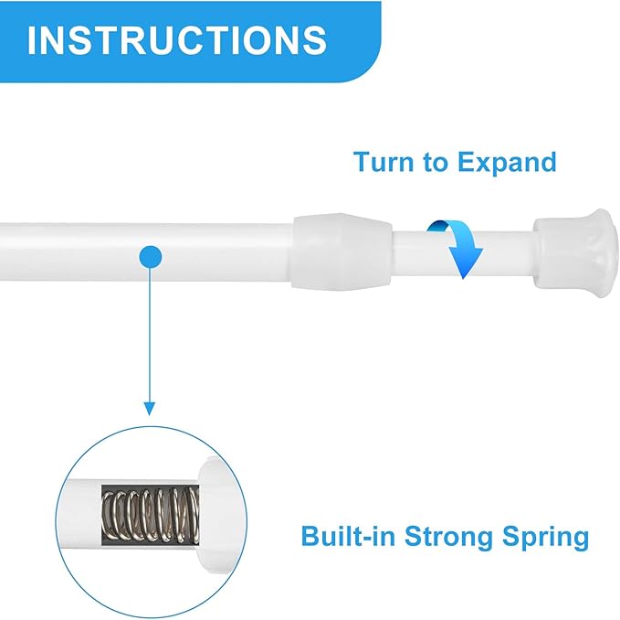 2 Pack Tension Curtain Rod 15.7-28 Inch, Small Short Adjustable Extendable Spring Loaded Rods for Windows Cabinet Blinds Closet Bedroom Kitchen Bathroom Door No Drilling, White