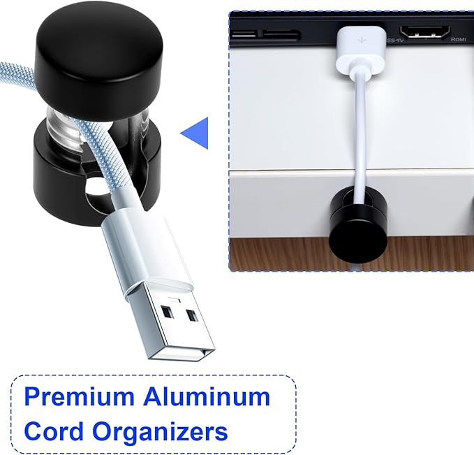 8 Sets Charger Holders for Cords, Matte Black Color Adjustable Cable Anchor Holders, Adhesive Metal Cord Clips, Cable Management Wire Organizers for Desk, Office, Nightstand