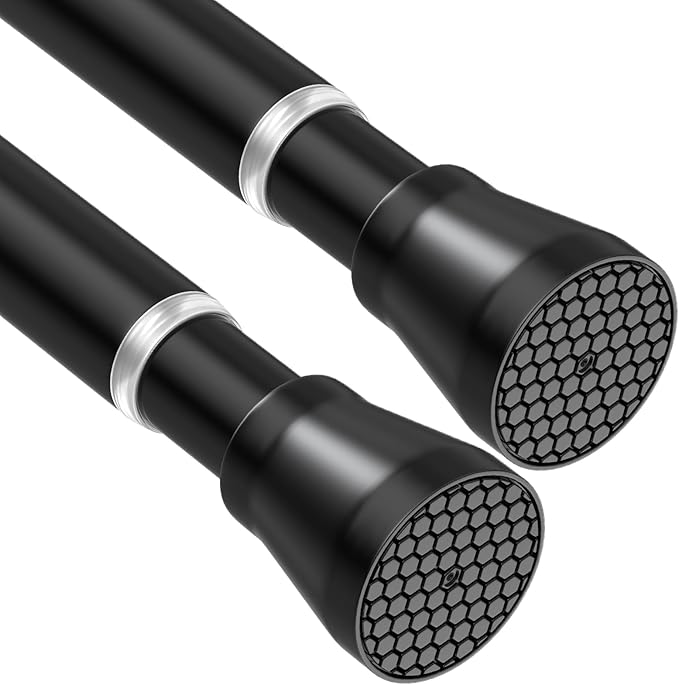 AIZESI 2PCS Black Shower Curtain Rod 30-64 Inch Adjustable Curtain Rods Never Rust & Non-Slip, No Drilling, Short Shower Rods Spring Tension Curtain Rod for Window Bathroom Doorway Closet