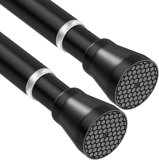 AIZESI 2PCS Black Shower Curtain Rod 30-64 Inch Adjustable Curtain Rods Never Rust & Non-Slip, No Drilling, Short Shower Rods Spring Tension Curtain Rod for Window Bathroom Doorway Closet