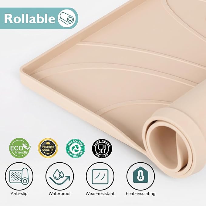 Under Sink Mat 31" x 22", Silicone Under Sink Liner for Kitchen and Bathroom, Waterproof Cabinet Protector Drip Tray, Protects Cabinets from Leaks and Spills