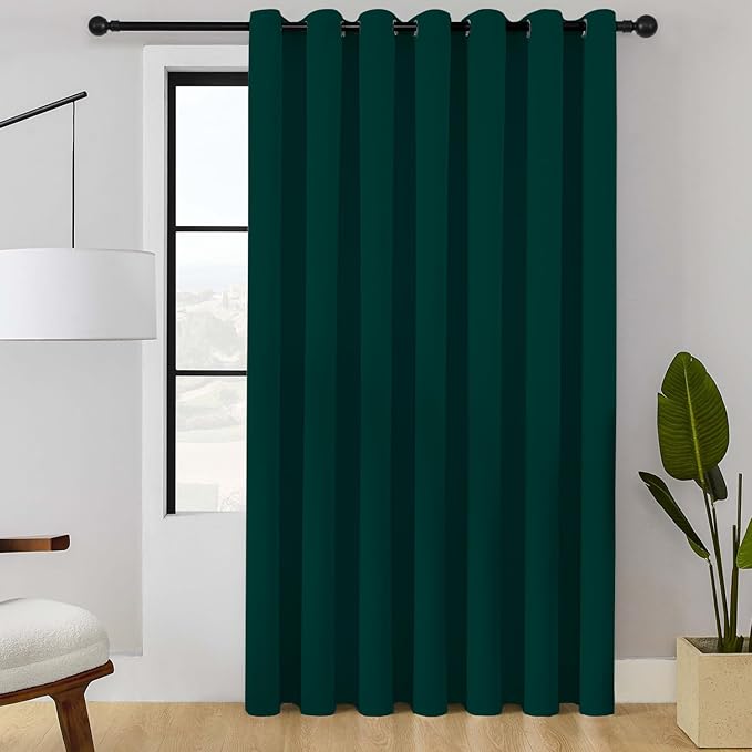 ChrisDowa Room Divider Curtain 90 Inches Long, Wide Blackout Sliding Door Curtain for Bedroom, Room Darkening Privacy Window Curtain for Patio Door (1 Panel Set, Forest Green, 100 x 90 Inch)