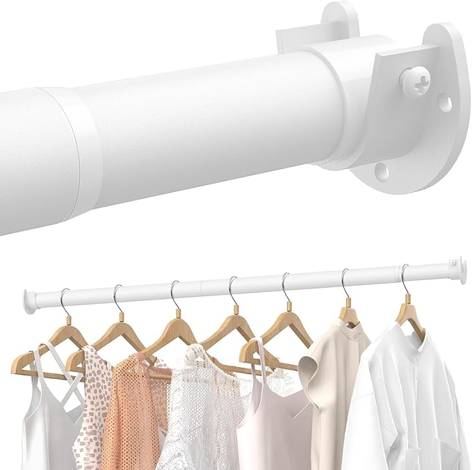 2 PACK Closet Rods for Hanging Clothes, 17 to 69 Inches Stepless Adjustable Metal Closet Rod, 1.3 Inches Heavy Duty Clothes Hanging Rod for Closet Wardrobes Laundry RV, White