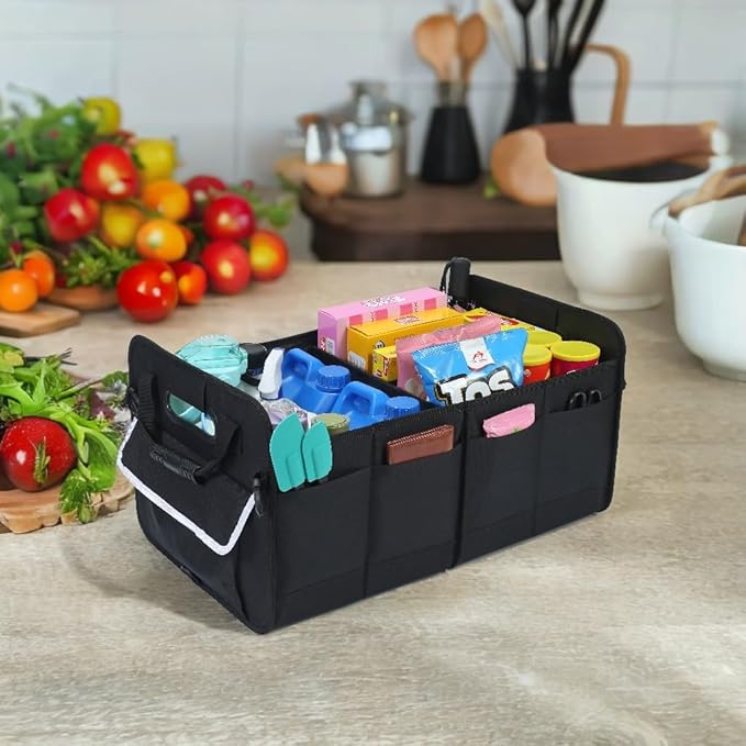 titiyiof Trunk Organizer for SUV & Sedan, Car Organizers and Storage, Waterproof Collapsible & Adjustable Straps, 70L Sturdy Car Organization for Car Accessories, Tools, Sundries (Black B, Large-A)