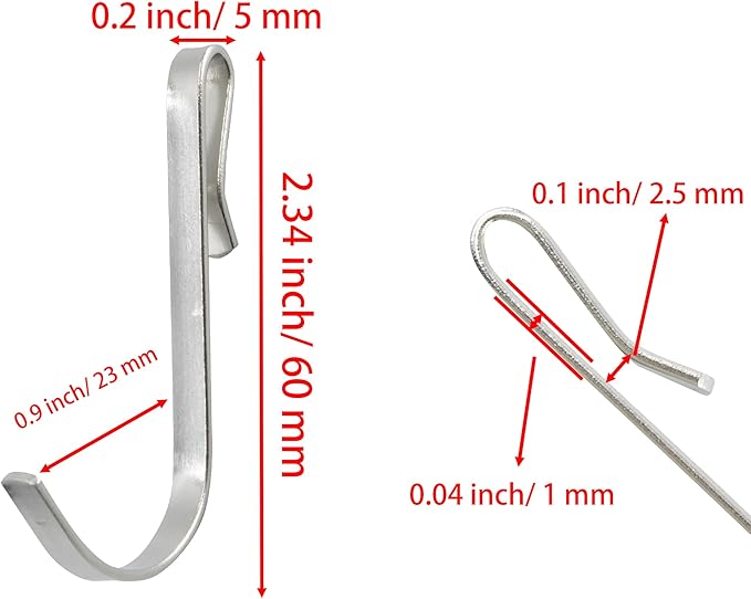 20pcs J-Shaped Stainless Steel Hanger Hooks - Clip-On, Wire Rack, Sink Grid & Shelf Hooks for Kitchen, Bedroom & Office, Silver