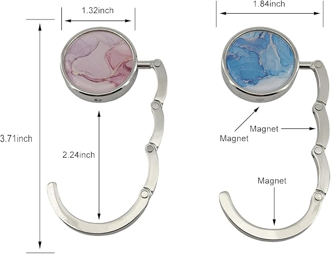 2 Pack Foldable Purse Hook Folding Women's Handbag Hangers Hooks for Desk Table Bag Holder Marble Mixed Color (Blue & Pink)