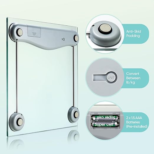 Etekcity Digital Body Weight Bathroom Scale, Large Blue LCD Backlight Display, High Precision Measurements,6mm Tempered Glass, 400 Pounds