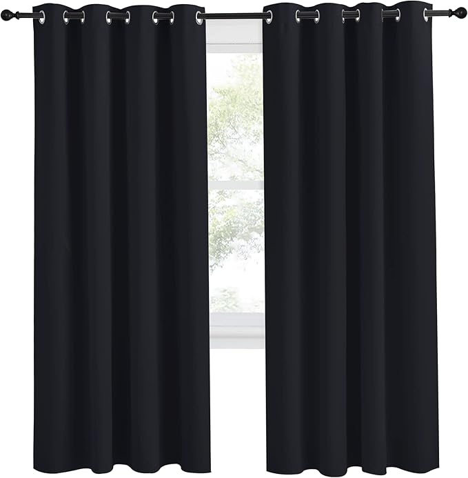 NICETOWN Black Blackout Curtain 78 inch Length, W55 x L78 Inch, 8 Grommets Top, 1 Piece, Thermal Insulated Modern Window Treatment Soundproof Drape Panel for Bedroom/Living Room