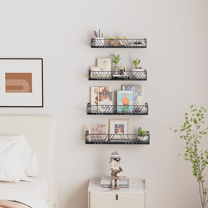 Amaoot Floating Shelves for Wall Set of 4, Different Sizes Mounted Wood Floating Shelf, Wall Shelves for Living Room,Bedroom, Bathroom, Kitchen, Farmhouse Decor, Office