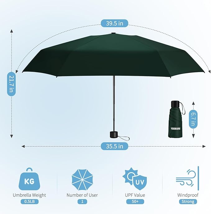 Yoobure Small Mini Umbrella with Case Light Compact Design Perfect for Travel Lightweight Portable Parasol Outdoor Sun&Rain Umbrellas