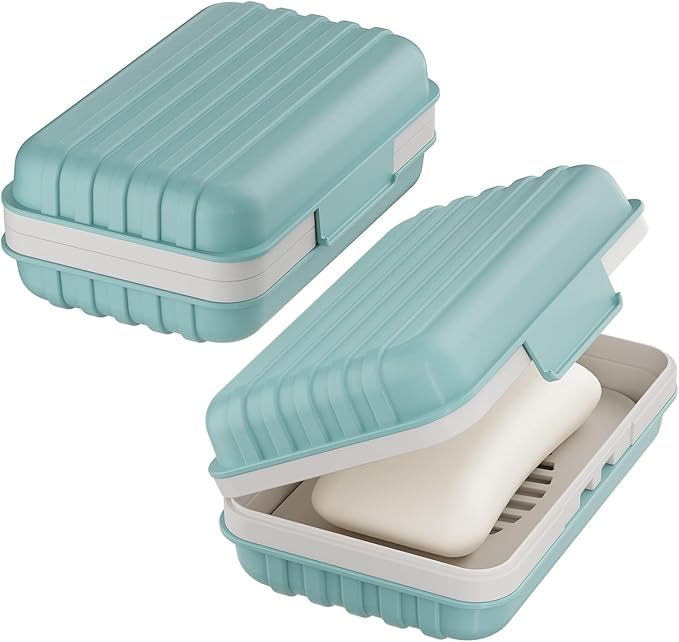 Quatish Leakproof Bar Soap Holder Dish with Lid for Shower, Portable Travel Soap Case Box for Gym, Camping, Hiking, Outdoor Use, Travel Size Toiletries Essentials, Keeps Soap Dry, Blue