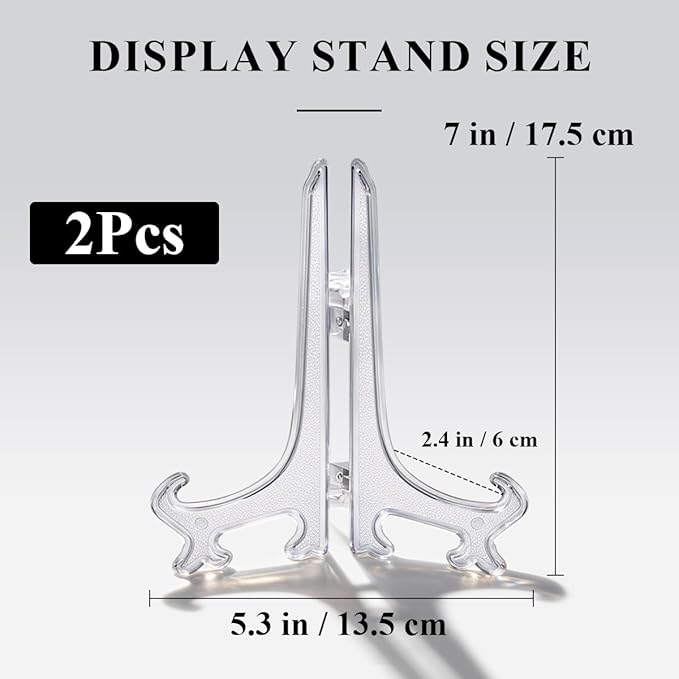 7 Inch Clear Acrylic Easel Stands 2pcs Plate Display Holders for Framed Photos Cookbook Recipes Table Numbers Office Desk Decor Small Foldable Stand