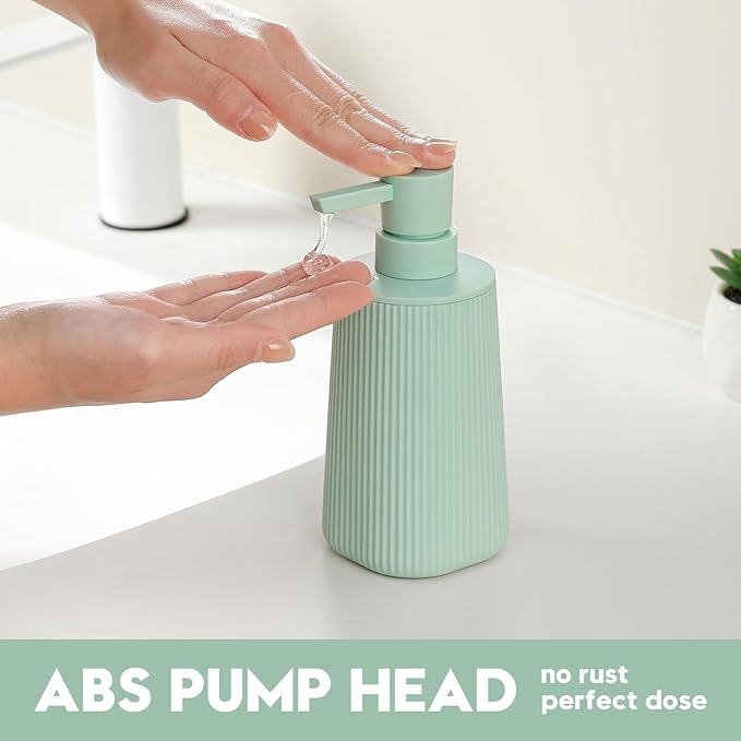 Small Soap Dispenser for Bathroom and Kitchen, Modern Farmhouse Striped Style Plastic Hand Soap Dish Soap Dispenser with Pump Matte Light Green