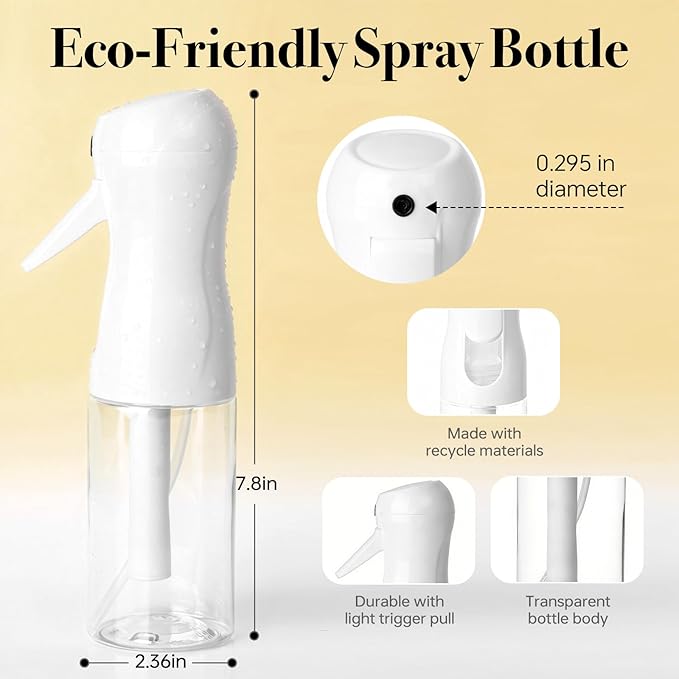 3Pcs Continuous Spray Bottles For Hair,Ultra Fine Mister for Hair Styling, Plants, Cleaning, Salon, Misting & Skin Care (200ml Clear*3)
