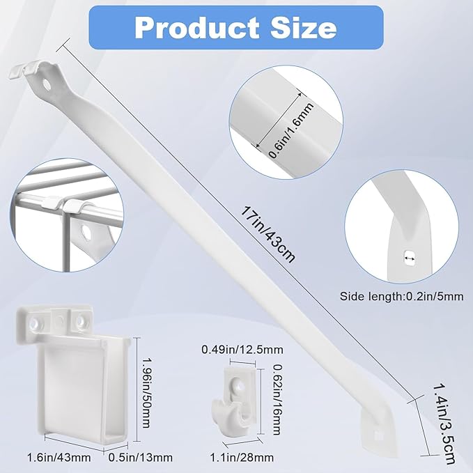 12 Inch Wire Shelf Brackets Set, 6 Pack Metal White Closet Support Bracket with End Brackets & Clips for Wire Shelving Wall Bracket Installation, Support Wire Closet Shelves Racks (6 Pack)