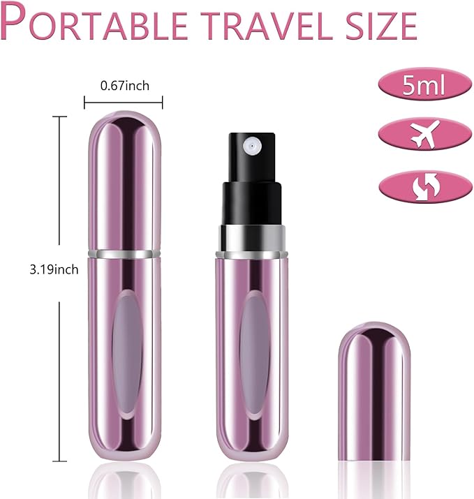 opasyo Refillable Perfume Portable Atomizer Bottle Refillable Perfume Spray, Leak-Proof Perfume Spray Bottle, Travel Perfume for Traveling and Outgoing (5ml, 4 Pack Silver/Pink/Blue/Black)