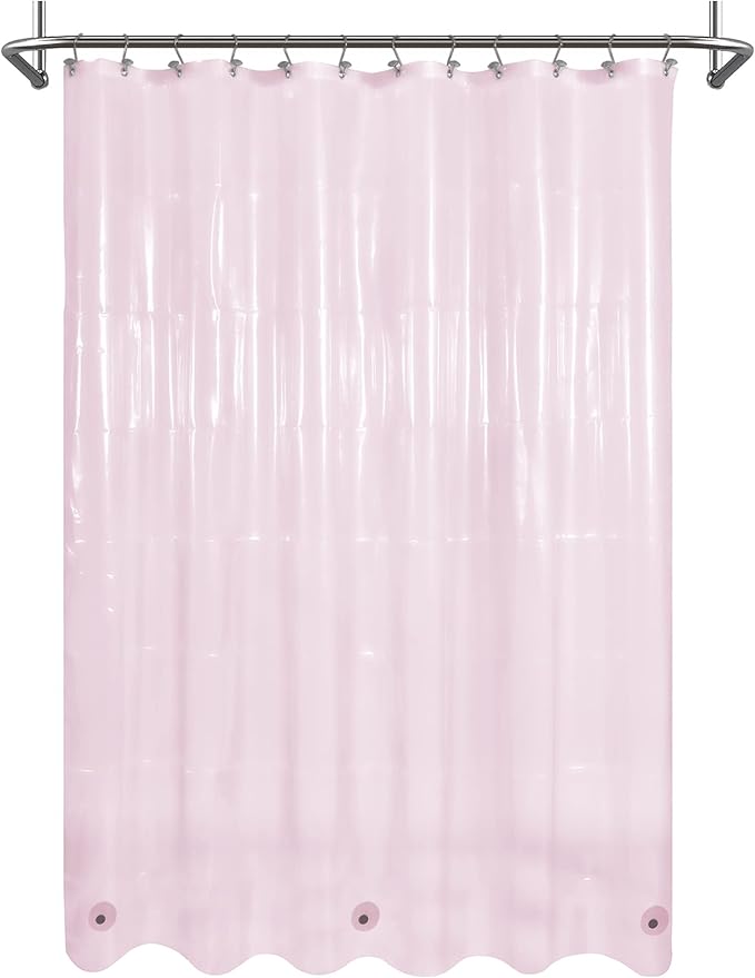 Mrs Awesome Clear Pink Shower Curtain Liner with 3 Magnets, 72x72 Premium Flexible Sturdy Plastic Shower Curtain for Bathroom Lightweight & Waterproof, Clear Pink
