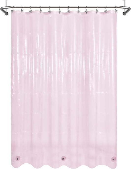 Mrs Awesome Clear Pink Shower Curtain Liner with 3 Magnets, 72x72 Premium Flexible Sturdy Plastic Shower Curtain for Bathroom Lightweight & Waterproof, Clear Pink