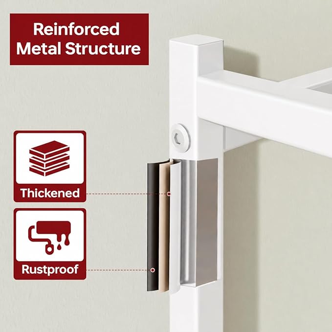Small Storage Shelves, 5-Tier Metal Shelving Unit with Adjustable Feet, Compact Shelf Organizer for Garage, Kitchen, Pantry and Closet Organization, 17.7" x 11.8" x 56.3",White